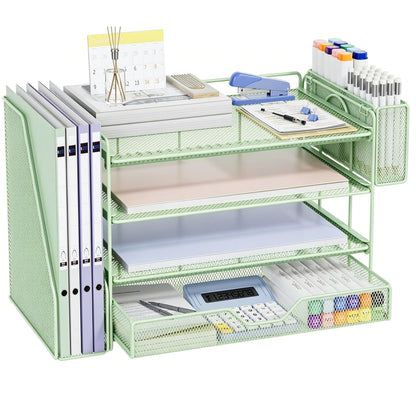 5-Tier Desk File Organizer with Drawer & Pen Holder (Black)